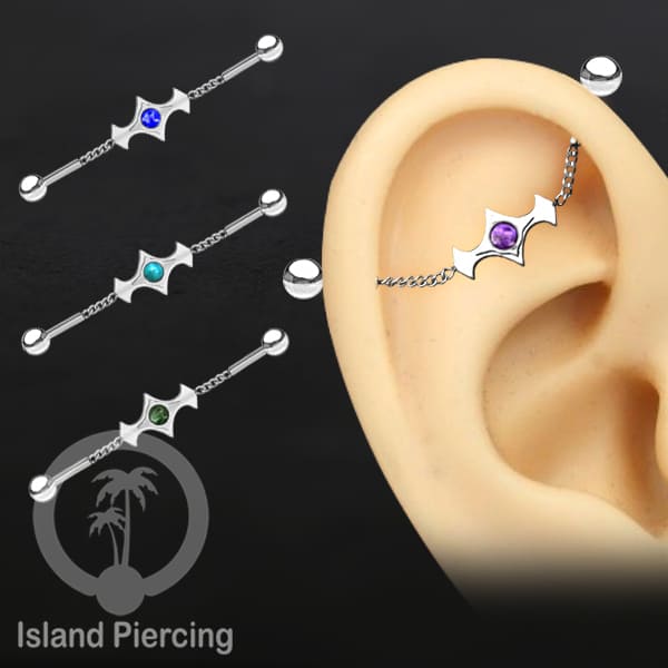 Anting Industrial Piercing Stainless rantai warna silver desain industrial dengan warna epoxy