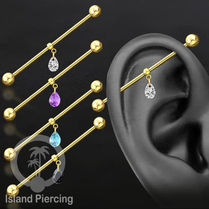 Anting Industrial Piercing stainless warna Silver dengan Kristal Zirconia pilihan warna