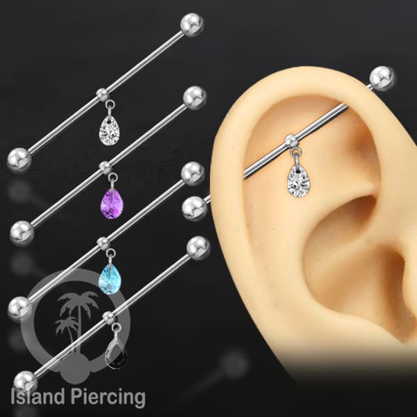 Anting Industrial Piercing stainless warna Silver dengan Kristal Zirconia pilihan warna