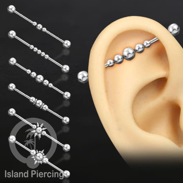 Anting Industrial Piercing stainless warna silver dengan banyak variasi asik