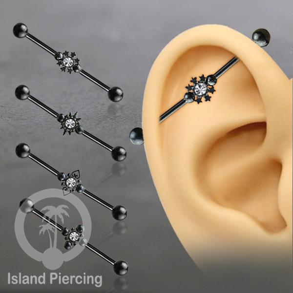Anting Industrial Piercing stainless warna Hitam dengan banyak variasi asik