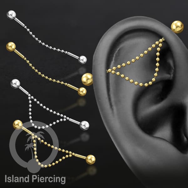 Anting Industrial Piercing stainless buat pakai Rantai biar nyaman di pakai
