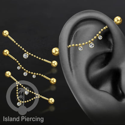 Anting Industrial Piercing stainless warna gold dekorasi kristal buat dari Rantai