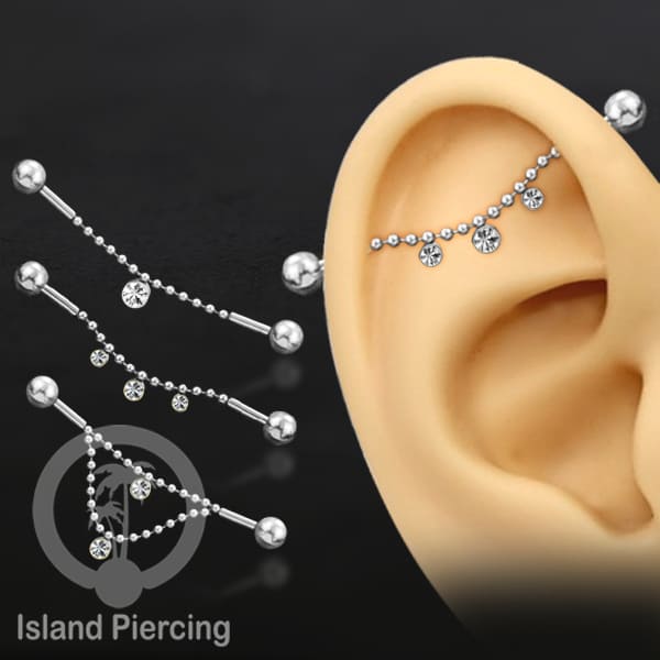 Anting Industrial Piercing stainless warna silver dekorasi kristal buat dari Rantai
