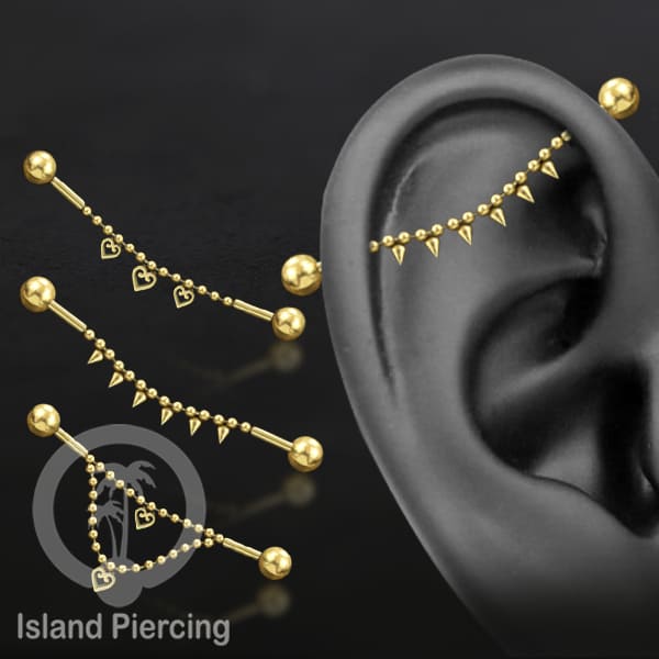 Anting Industrial Piercing stainless warna gold buat dari Rantai yang nyaman