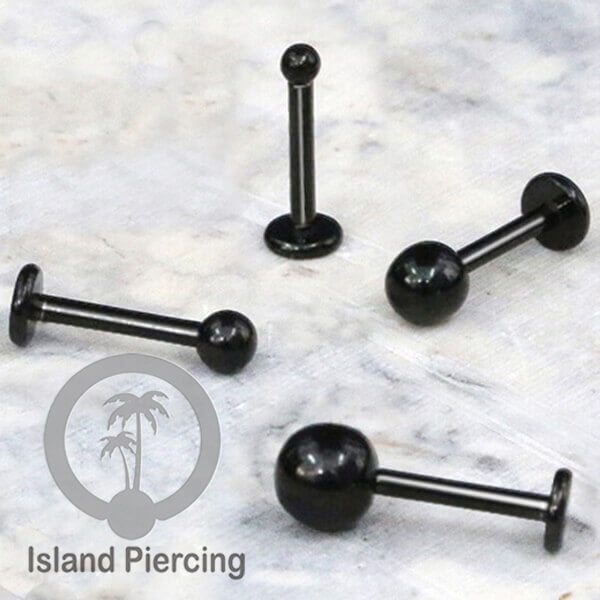 Anting Tindik Labret Bola Stainless warna PVD Hitam, Tragus, Daith &amp; Helix Piercing