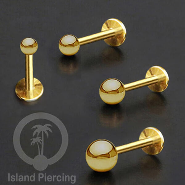 Anting Tindik Labret Bola Stainless warna PVD Gold, Tragus, Daith &amp; Helix Piercing