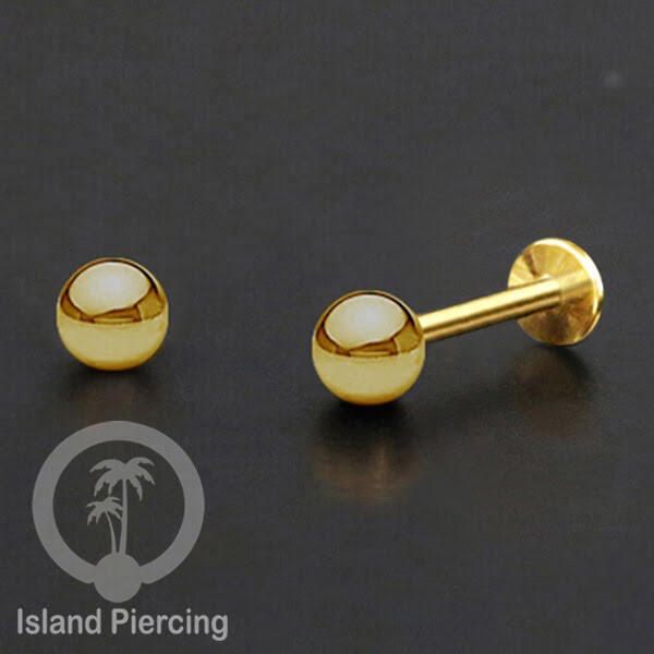 Anting Tindik Labret Bola Stainless warna PVD Gold, Tragus, Daith &amp; Helix Piercing