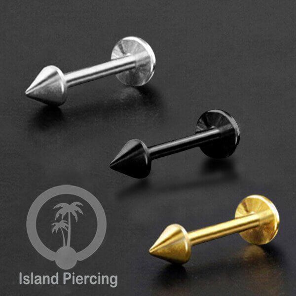 Anting Piercing Labret Spike Baja Stainless warna Gold Silver &amp; Hitam Tindik Tragus Body Jewelry