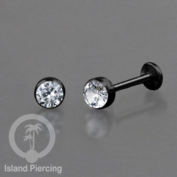 Anting Tindik Labret Kristal Stainless warna PVD Hitam Tragus, Daith &amp; Helix Piercing
