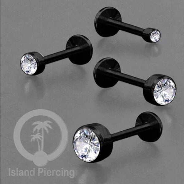 Anting Tindik Labret Kristal Stainless warna PVD Hitam Tragus, Daith &amp; Helix Piercing