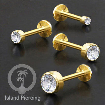 Anting Tindik Labret Kristal Stainless warna PVD Gold Tragus, Daith &amp; Helix Piercing