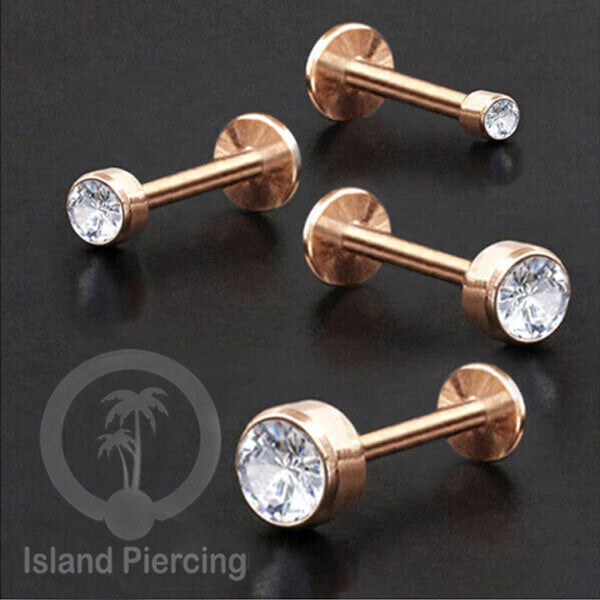 Anting Tindik Labret Kristal Stainless warna Rose Gold Tragus, Daith &amp; Helix Piercing