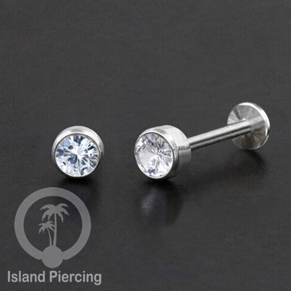 Anting Tindik Labret Kristal Stainless warna Silver, Tragus, Daith &amp; Helix Piercing