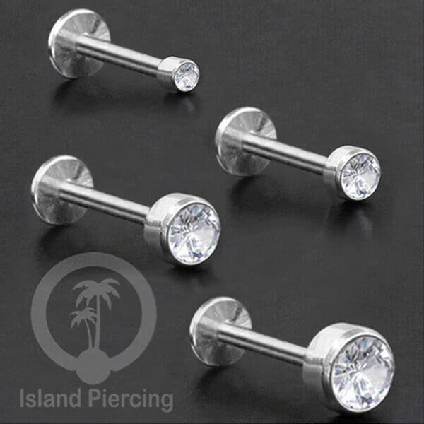 Anting Tindik Labret Kristal Stainless warna Silver, Tragus, Daith &amp; Helix Piercing