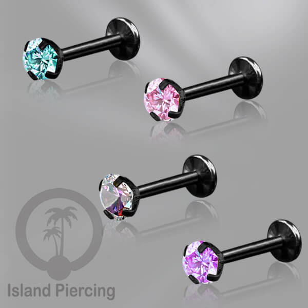 Piercing Labret Kristal warna-warni Anting Stainless warna Hitam Helix &amp; Tragus