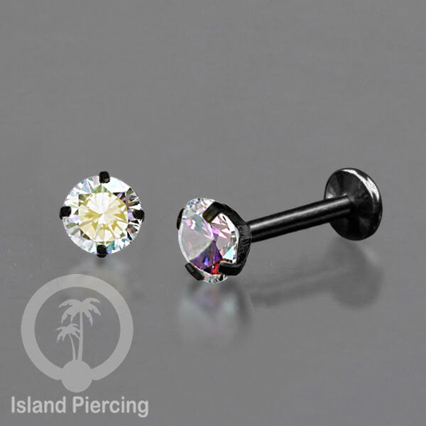 Piercing Labret Kristal warna-warni Anting Stainless warna Hitam Helix &amp; Tragus