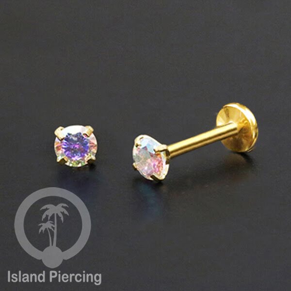 Piercing Labret Kristal warna-warni Anting Stainless warna Gold Helix &amp; Tragus