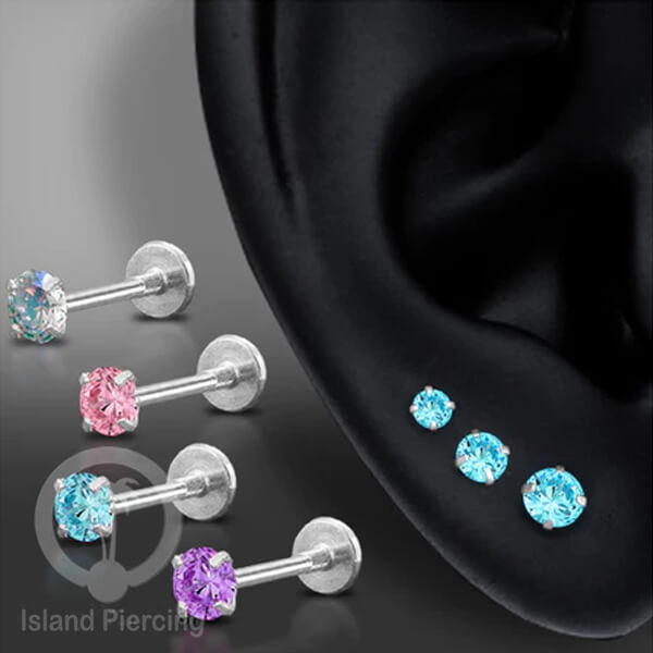 Piercing Labret Kristal warna-warni Anting Stainless warna silver Helix &amp; Tragus