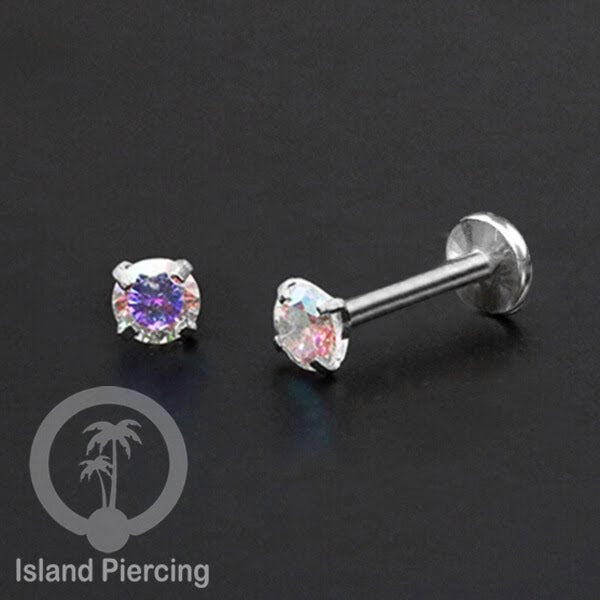 Piercing Labret Kristal warna-warni Anting Stainless warna silver Helix &amp; Tragus