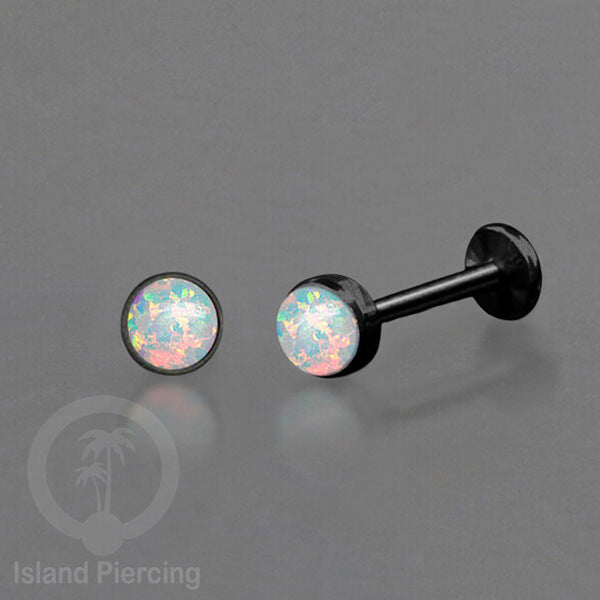 Piercing labret &amp; helix stainless steel warna hitam PVD dan batu ukuran 2,3 &amp; 4mm