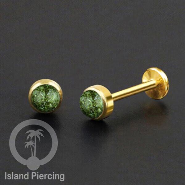 Anting Tindik Labret Baja Stainless warna Gold Tragus, Daith &amp; Helix Piercing dengan Batu Asli