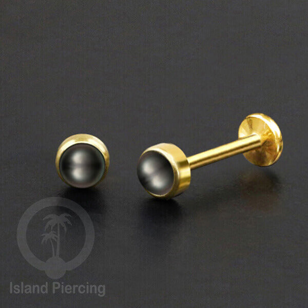 Tindik Anting Labret Piercing Stainless warna Silver dengan Batu Opal biru, Opal putih &amp; Mutiara Hitam