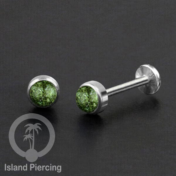 Anting Tindik Labret Baja Stainless warna Silver Tragus, Daith &amp; Helix Piercing dengan Batu Asli