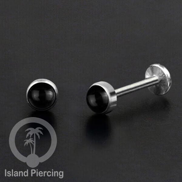 Tindik Anting Labret Piercing Stainless warna Silver dengan Onyx hitam, Turquoise, Mutiara Putih