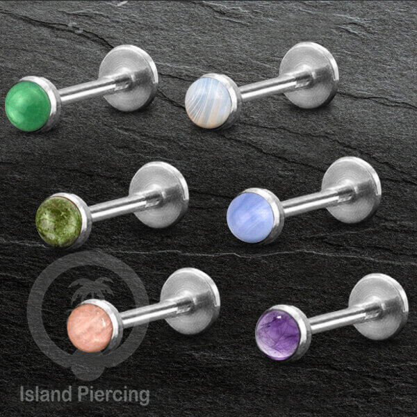 Anting Tindik Labret Baja Stainless warna Silver Tragus, Daith &amp; Helix Piercing dengan Batu Asli