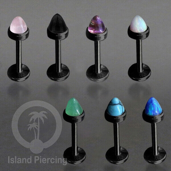 Tindik Labret Telinga Stainless warna Hitam, Helix &amp; Tragus Piercing dengan monte peluru berwarna