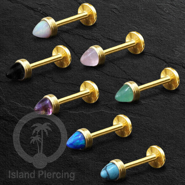 Tindik Labret Telinga Stainless warna Gold, Helix &amp; Tragus Piercing dengan monte peluru berwarna