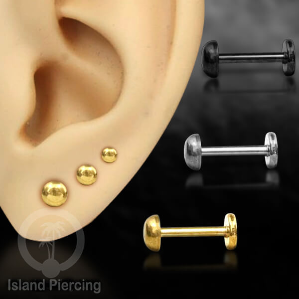 Labret piercing bandar polos PVD warna silver &amp; hitam stainless steel piercing