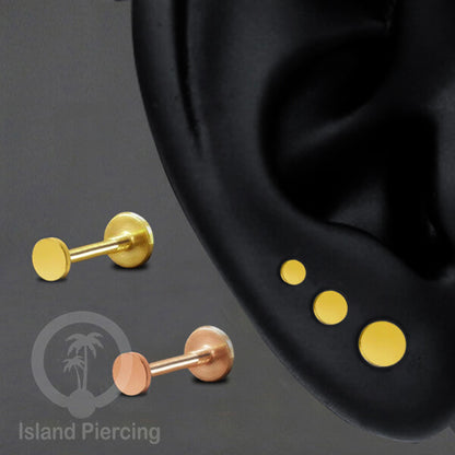 Labret piercing datar PVD warna Gold &amp; Rose gold stainless steel tragus piercing