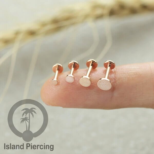 Labret piercing datar PVD warna Gold &amp; Rose gold stainless steel tragus piercing