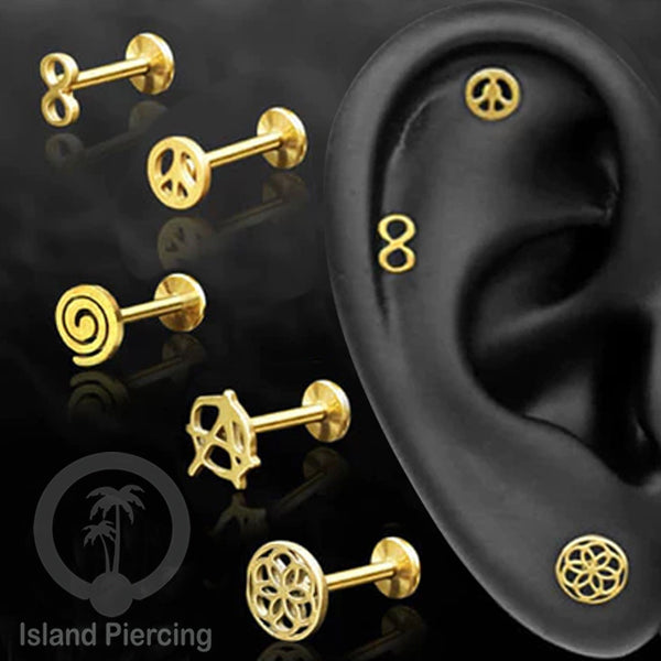 Labret Jewelry Tindik Piercing Stainless untuk anting Helix, Tragus dan Tindik bibir warna gold