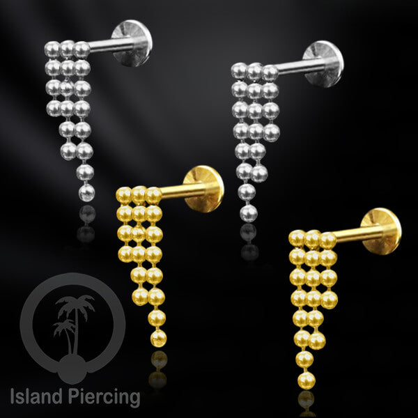 Anting Tindik Labret Stainless model Helix atau Telinga biasa dengan Rantai warna Silver/Gold