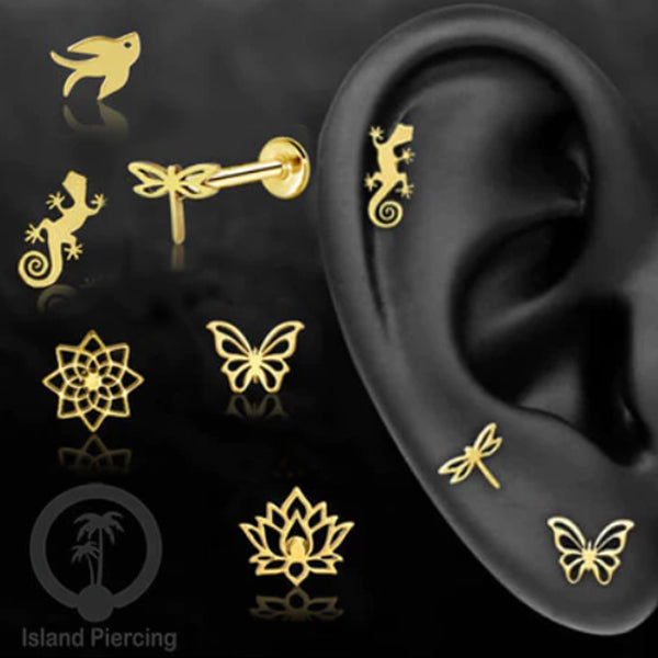 Labret Body Jewelry Tindik Piercing Stainless Helix, Tragus dan Lip warna gold