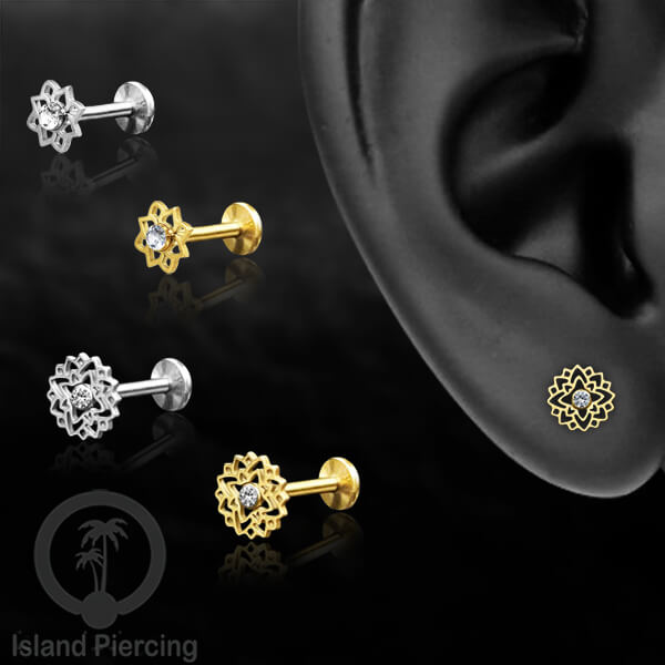 Labret Body Jewelry Tindik Piercing Stainless Helix, Tragus dan Lip dengan Kristal Zircon