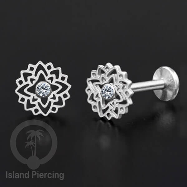 Labret Body Jewelry Tindik Piercing Stainless Helix, Tragus dan Lip dengan Kristal Zircon