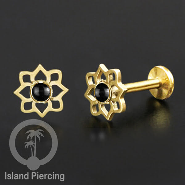 Labret Piercing Body Jewelry Tindik Tragus Stainless warna gold dengan epoxy warna popular