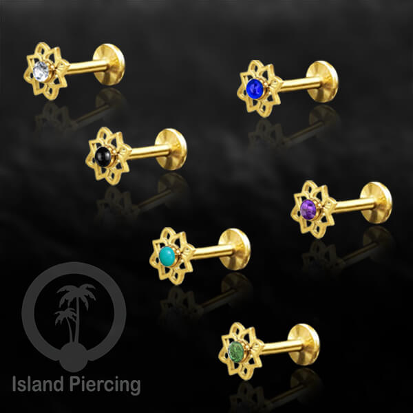 Labret Piercing Body Jewelry Tindik Tragus Stainless warna gold dengan epoxy warna popular