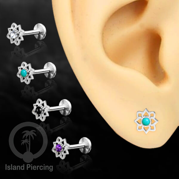 Labret Tragus Jewelry Tindik Piercing Stainless warna Silver dengan epoxy resin