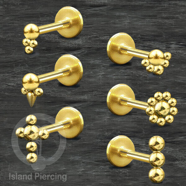 Anting Tindik Labret desain bola Stainless warna Gold, Piercing Helix, Tragus dan Anting biasa