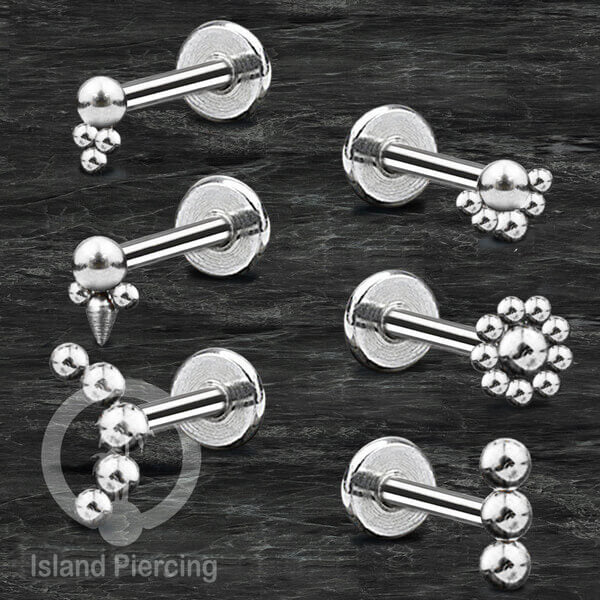 Anting Tindik Labret desain bola Stainless warna Silver, Piercing Helix, Tragus dan Anting biasa