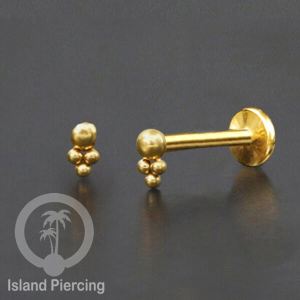 Anting Tindik Labret desain bola Stainless warna Gold, Piercing Helix, Tragus dan Anting biasa
