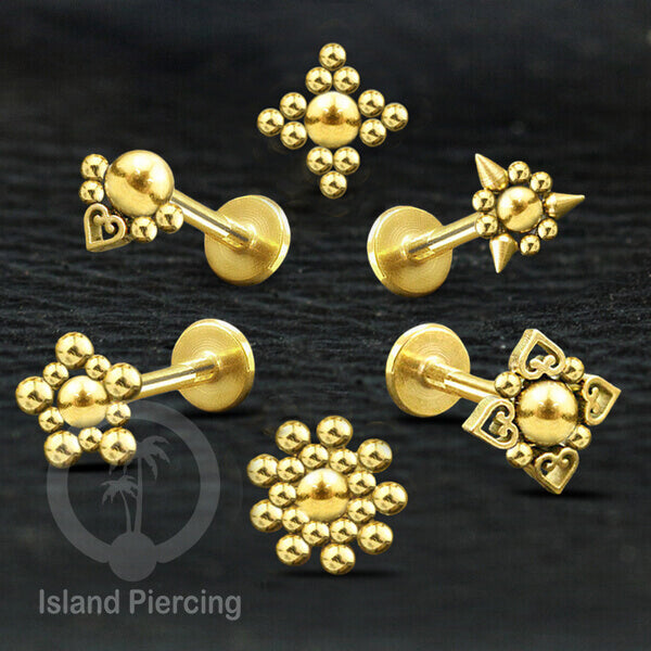 Anting Tindik Labret buatan bola Stainless warna Gold, Piercing Helix, Tragus dan Anting biasa