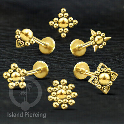 Anting Tindik Labret buatan bola Stainless warna Gold, Piercing Helix, Tragus dan Anting biasa