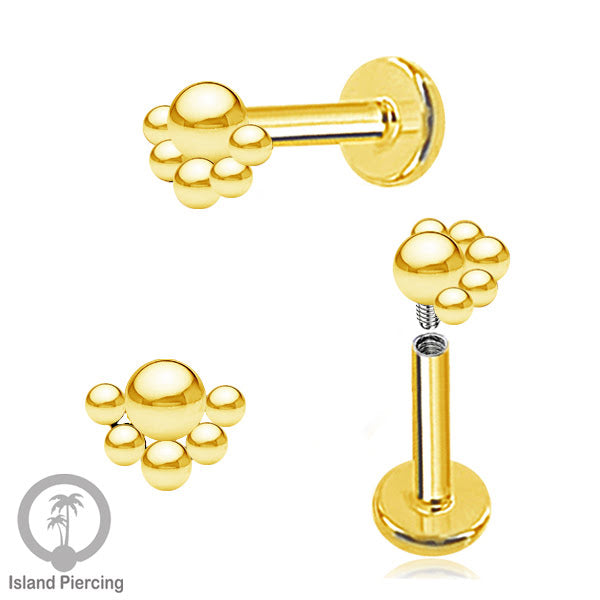 Anting Tindik Labret desain bola Stainless warna Gold, Piercing Helix, Tragus dan Anting biasa
