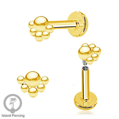 Anting Tindik Labret desain bola Stainless warna Gold, Piercing Helix, Tragus dan Anting biasa